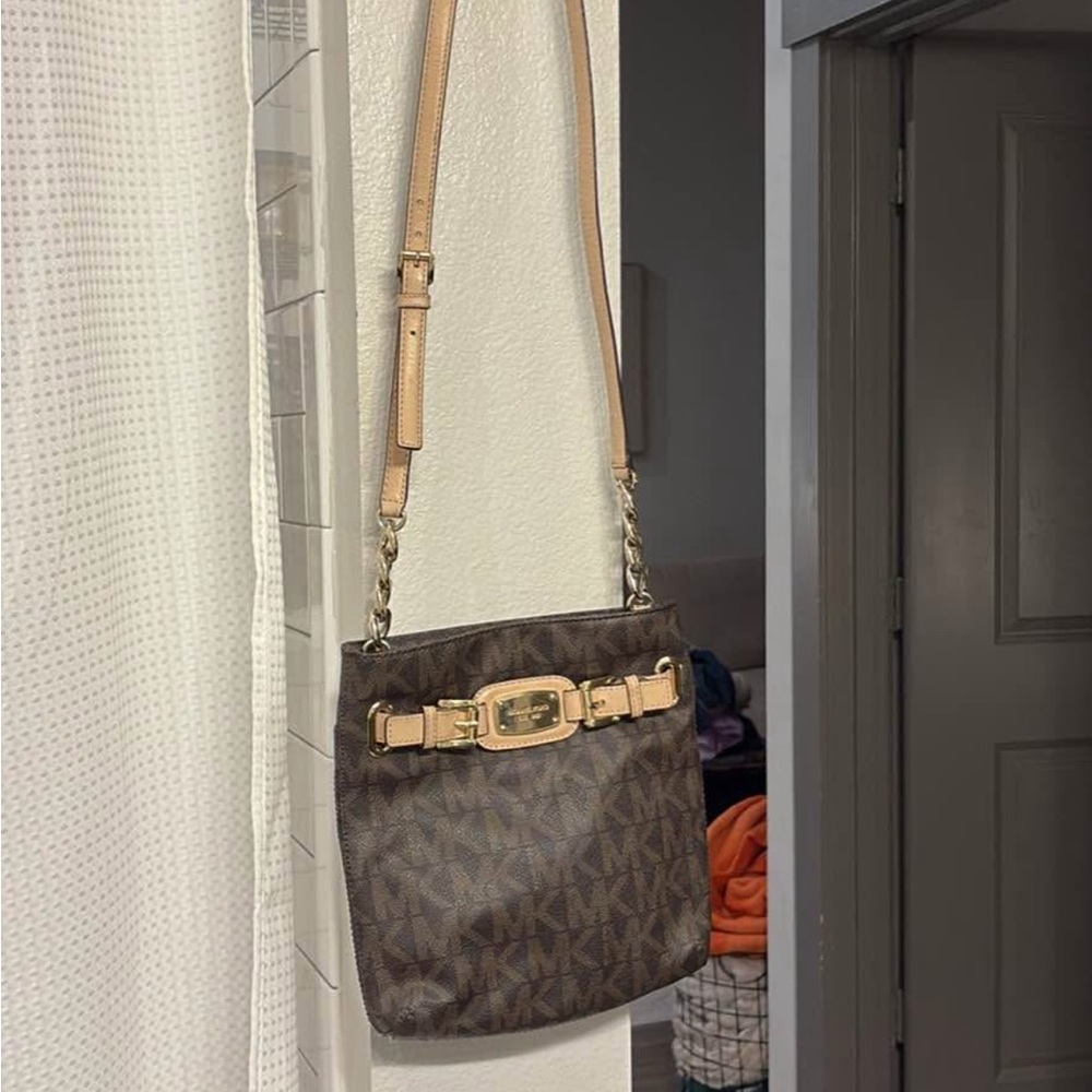 Michael Kors Dark Brown and Tan Crossbody Bag